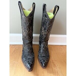 Corral Vintage Black Leather Exotic Lizard Inlay Cowgirl Boots C2108 Women's 7 M
